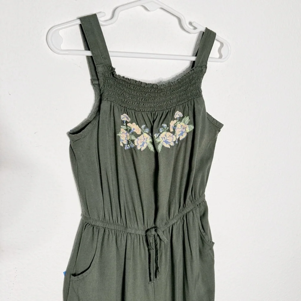Justice girls boho bohemian olive green jumpsuit romper size 6